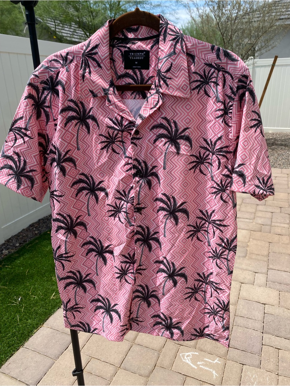 Triumph Pink Palm Tree Print Casual Button Down Shirt